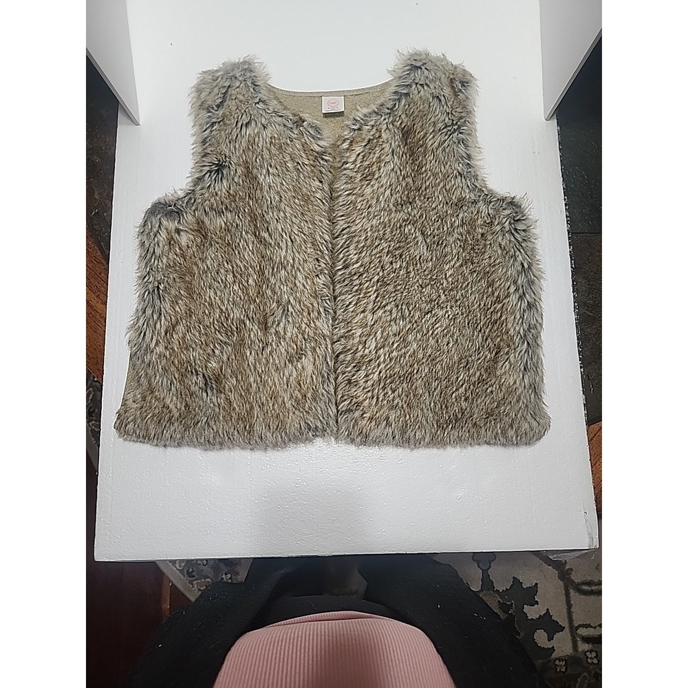 Wonder‎ Nation Girls Faux Fur Vest Brown Tan XL 14-16 Plus Open Front Layering